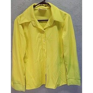 Vintage 70's Disco Shirt Top Womens Sz XL Yellow Button Up Mod Dagger Nylon